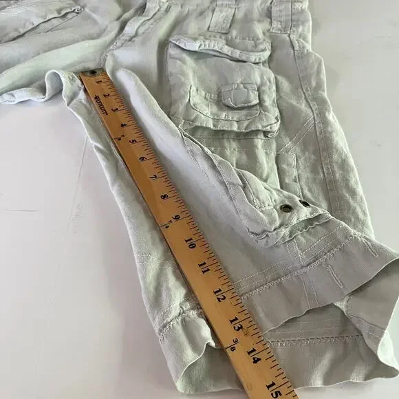 Pete & Greta by Johnny Was Cargo Shorts *SPOTS* Womens Sz 2 Linen Y2k Pale Green